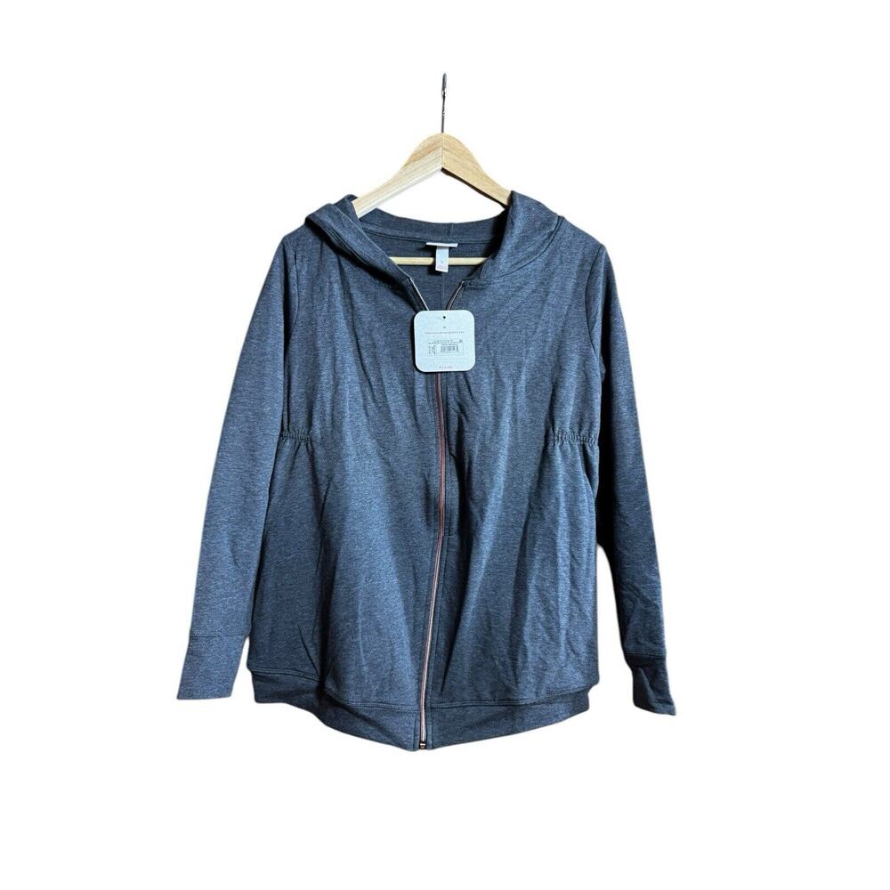 Isabel Maternity By Ingrid & Isabel S Gray Zip Up Hoodie Hood Sweatshirt